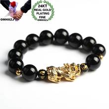 Hxomzj pulseira de ouro 24k, bracelete elegante para festa de aniversário, presente de vintage, miçangas de agate pixiu naturais e da moda europeia, cs78 2024 - compre barato