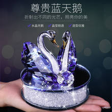 Estatuetas de cristal de cisne artesanal, ornamento de carro em vidro para casal com base, decoração para casa, presente de natal 2024 - compre barato