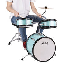 Muslady tambor conjunto de 12 polegadas 3-pc crianças tambores com trono ajustável cymbal pedal baquetas instrumento educacional musical para crianças 2024 - compre barato