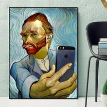 Arte engraçada van gogh selfie por telefone pintura em tela abstrata retrato de van gogh cartazes e impressões de parede fotos para decoração de casa 2024 - compre barato