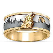 Мужское кольцо в стиле панк с изображением Луны и волка 2024 - купить недорого
