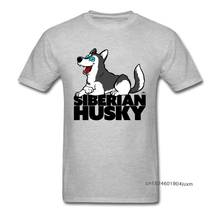 Bonito dos homens tshirt 2018 carta t-shirts cinza husky siberiano dos desenhos animados cão impresso verão/outono topos & tees crewneck roupas 2024 - compre barato