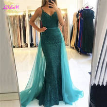 Lace Beaded Mermaid Evening Dresses 2020 Sexy V-Neck Long Tulle Prom Dress Elegant Overskirt Formal Party Gowns Vestido De Festa 2024 - buy cheap