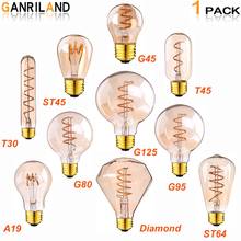 Ganriland-lâmpada de filamento e27, retrô, led, espiral, a60, st64, g80, g95, g125, 3w, 2200k, vintage, decoração, dimerizável 2024 - compre barato