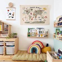 Nórdico niños habitación mundo mapa decoración Poster para guardería arte de la lona de pintura de pared colgante foto 2024 - compra barato