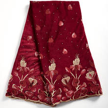 Zhenguexterior-tecido bordado com lantejoulas vermelhas de veludo, tecido de renda africana, tecido nigeriano para mulheres, vestido de festa e casamento a2014 2024 - compre barato