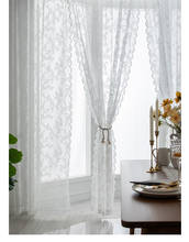 Korean embroidery lace white tulle curtain of Alvin girl's bedroom for room bedroom lace pattern pervious to light tulle curtain 2024 - buy cheap