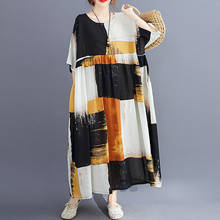 Women Summer Ethnic Printed Dress Vintage Cotton Robe Plus Size Linen Big Swing Dress Loose Casual Long Dresses 4XL 5XL 6XL 2019 2024 - buy cheap