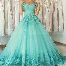 Sweet 16 Ball Gowns Aqua Quinceanera Dresses Sweetheart Off the Shoulder Lace Appliques Debutante Prom Dresses Gown 2024 - buy cheap