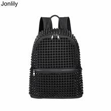 Jonlily женский винтажный холщовый рюкзак с заклепками, вместительная сумка для ноутбука, модный городской рюкзак для подростков, повседневный походный кошелек-KG206 2024 - купить недорого