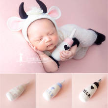 Dvotinst bebê recém-nascido fotografia adereços bonito vaca outfits conjunto de malha rompers orelhas chapéu leite acessórios studio shoots foto adereços 2024 - compre barato