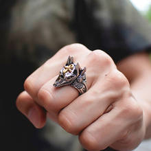 EDC Personal Self Defense Ring Punk Anubis Egyptian Cross Beast Anti-wolf Finger Ring Titanium Steel Vintage Wolf Rings Gift 2024 - buy cheap