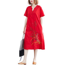 Chinese Style Vintage Women Dresses 2021 Summer Embroidery Short-Sleeved Loose A-Line Knee-Length Female Dresses Top Quality 2024 - buy cheap
