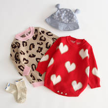 Детские трикотажные комбинезоны с леопардовым принтом и длинными рукавами; жаккардовые ползунки; одежда для малышей; комбинезон для маленьких девочек 2024 - купить недорого