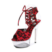 Mclubgirl sandálias com estampa de leopardo, sapatos de salto alto stiletto à prova d'água com sensor de toque, sapatos de cristal transparente 2024 - compre barato