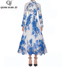 Qian Han Zi-Vestido largo de pasarela para mujer, vestido largo con lazo y cuentas de encaje, estampado de flores, elegante, para vacaciones y playa 2024 - compra barato