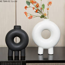Creative Donut Vase Sketch Black and White Ceramic Vase Crafts Ornaments Tall Desktop Flower Arrangement Container Home Ornament 2024 - buy cheap
