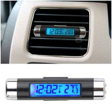 2 in1 Car Digital LCD Temperature Thermometer Clock Calendar Automotive Blue Backlight Clock With Clip 2024 - buy cheap