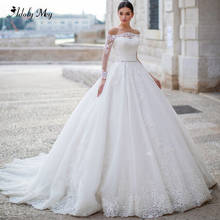 Adoly Mey Glamorous Appliques Sashes Beaded Lace A-Line Wedding Dresses 2020 Elegant Boat Neck Long Sleeve Vintage Bridal Gown 2024 - buy cheap