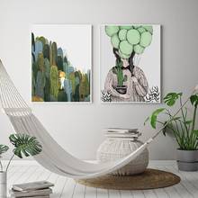 Nordic instagram desenho animado decoração pintura suculenta planta personagem balão quadro-livre pintura pintura em tela cozinha 2024 - compre barato