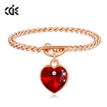 CDE Romantic Heart Gold Color Bracelets for Women Red Crystals Charm Bangles Fashion Jewelry Femme Bijoux 2024 - buy cheap