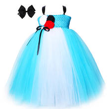 Meninas princesa alice tutu vestido céu azul branco flores meninas vestidos de festa aniversário crianças feriado halloween alice cosplay traje 2024 - compre barato
