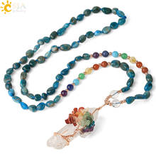 CSJA-collar largo de 7 Chakras con piedras naturales irregulares, cuenta caída anudada, color oro rosa, adorno de cable, colgante de árbol de la vida para mujer G382 2024 - compra barato