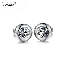 Lokaer Trendy Round AAA Cubic Zirconia Stud Earrings For Women Men White Gold Color Stainless Steel Earrings Unisex E17100 2024 - buy cheap