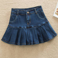 Denim Skirt With Ruffles 6XL  Jeans Skater Woman High Waist Bottom Female Casual Pleated Micro Mini Short Jurken WF0219 2024 - buy cheap