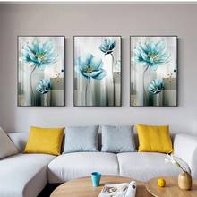 Abstract Golden Blue Flower Canvas Painting Modern Nordic Posters and Prints Cuadros Wall Art Picture for Living Room Home Decor 2024 - buy cheap