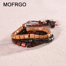 MOFOGO Natural Wood Beaded Rope Bracelet Adjustable Friendship Bracelets for Women Charm Tibetan Meditation Yoga Travel Jewelry 2024 - купить недорого