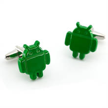 Мужские запонки на Android, качественные латунные запонки зеленого цвета, запонки робота, опт и розница 2024 - купить недорого