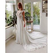 Ivory Lace Beading Chiffon V-Neck Floor-Length A-Line Wedding Dresses Chapel Train Sleeveless Bridal Gowns Custom Made 2024 - buy cheap