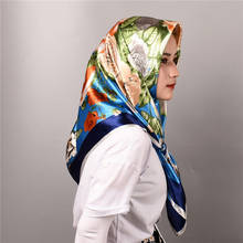 Lenço de cabeça feminino, lenço da moda para mulheres, estampa floral, cetim de seda, lenços hijab, 90x90cm, quadrado, cachecol com bandana para mulheres 2021 2024 - compre barato