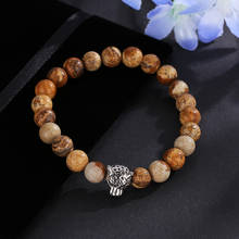 8mm Natural Picture Brown Stone Beads Bracelet Bangle Unique Lion Head Accessories Buddha beads Jewelry for Women Men 2024 - buy cheap