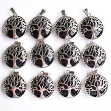 Wholesale 12pcs/lot new fashion Natural Obsidian alloy tree of life Pendants for jewelry accessories marking free shipping 2024 - buy cheap