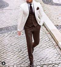 Latest White Jacket Brown Vest Pant 3 Pieces Men's Suit Formal Wedding Groom Suit Blazer Shiny Costume Homme 3 Pieces Masculino 2024 - buy cheap
