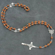 Collar de cuentas de madera con forma de cruz para mujer, collar con colgante de Cruz para madre católica, medalla de San Benito, Jesús religioso, cadena de joyería CN93 2024 - compra barato