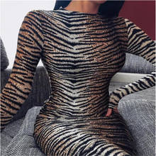 Mulheres vestido de impressão de tigre manga longa bandagem magro ajuste curto joelho comprimento vestido noite festa clube wear feminino robe 2024 - compre barato