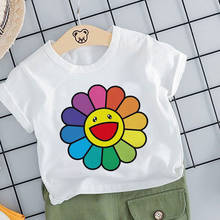 Camisa fashion branca de algodão poliéster, camiseta casual com estampa floral para meninas de 3 4 5 6 7 8 9 anos de idade 2024 - compre barato