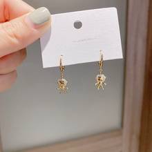 Delicate CZ Crystal Small Robot Hanging Earrings Gold Color Cubic Zirconia Huggie Earrings Women Jewelry 2024 - buy cheap