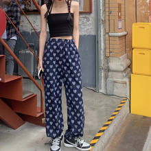 Heart Print High Waist Wide Leg Women Pants Houndstooth Printed Loose Casual Ladies Trousers Summer Female Bottom Sweet Fashion 2024 - buy cheap