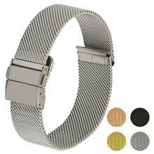 Beafiry pulseira de relógio, 16mm 18mm 20mm 22mm, pulseira de aço inoxidável com fecho duplo, prata e preta, pulseira para homens e mulheres, relógio inteligente 2024 - compre barato