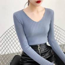 New High Quality Women Girl Winter full Sleeve Pullover Knitted V neck Slim Bodycon sweaters Knitwear elegant Outwear Jumpers 2024 - buy cheap