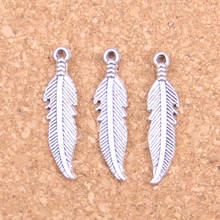 32pcs Charms double sided feather 27x7mm Antique Pendants,Vintage Tibetan Silver Jewelry,DIY for bracelet necklace 2024 - buy cheap