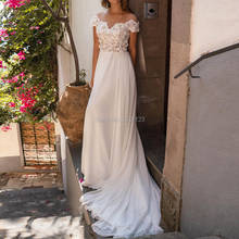 Sexy See Through O-Neckline Boho Wedding Dresses with Cap Sleeves Floral Appliques Chiffon Beach Bride Gown vestido de noiva 2024 - buy cheap