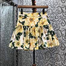 2021 Summer Fashion Skirts High Quality Women Yellow Floral Print Ruffle Patchwork A-Line Skirt Ladies Sexy Casual Club Skirt 2024 - buy cheap