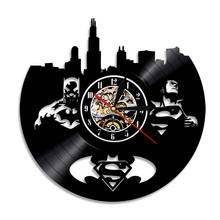 Superhero and City Scenery Real Vinyl Record Wall Clock Handmade Hanging Non-Ticking Black Retro Decorative Watch Art Gifts 2024 - buy cheap