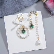 Korean Trendy Asymmetric Pearl Shiny Crystal Ribbon Bow Long Dangle Drop Earrings Women Jewelry 5C4001 2024 - buy cheap