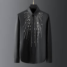 Minglu-camisas de lujo para hombre, camisas de vestir informales de manga larga con bordado de chapa metálica, ajustadas a la moda, 3XL 2024 - compra barato